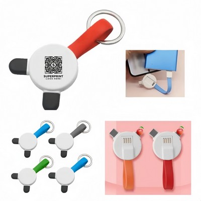 3-in-1 Bear-Shaped Silicone Charging Cable - Multi-Connector Keychain