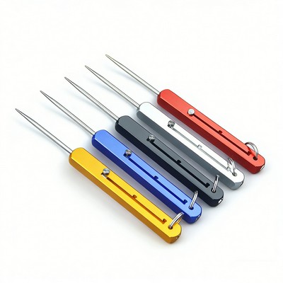 Portable Retractable Toothpick, Spring Push-Pull Aluminum Titanium Toothpick Holder with Fruit Pick