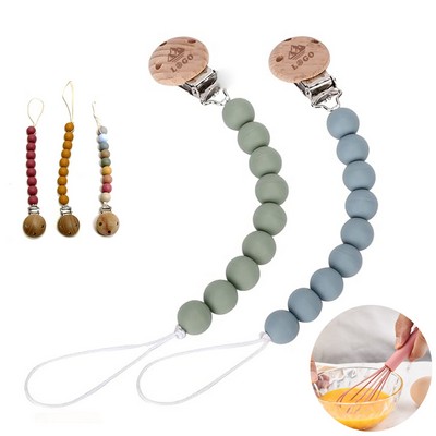 Baby Silicone And Wood Pacifier Clip Chain