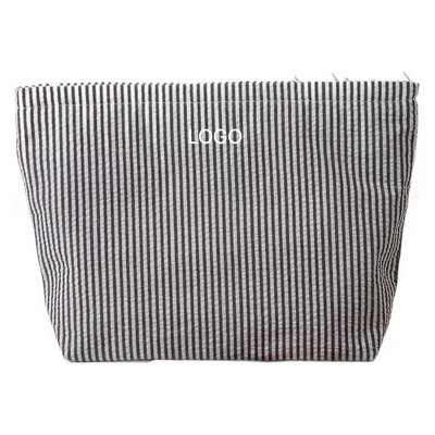 Makeup Bag Large Capacity Travel Toiletry Pouch Bohemian Striped Cotton Handheld Organizer