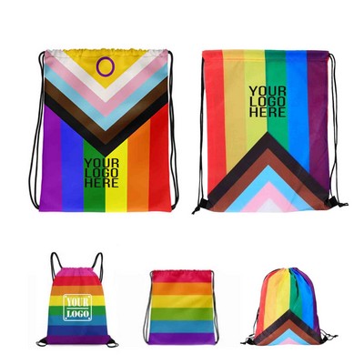 Rainbow Progress Pride Drawstring Bag