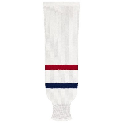Montreal Pro Series White Home Socks w/Red & Blue Stripes