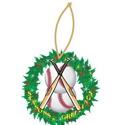 Baseballs & Bats Wreath Ornament w/ Clear Mirrored Back (10 Square Inch)