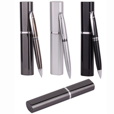 Twist Metal Ballpoint Pen w/Matching Oval Case (Engraved)