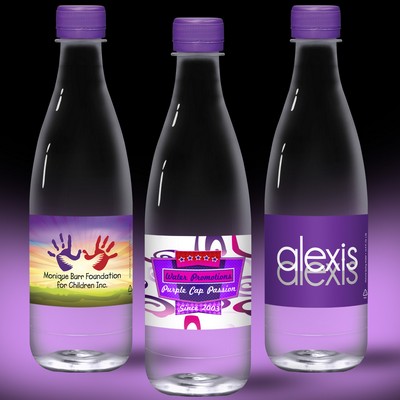 16.9 Oz. Spring Water Full Color Label, Clear "Glastic" Bottle w/Purple Cap