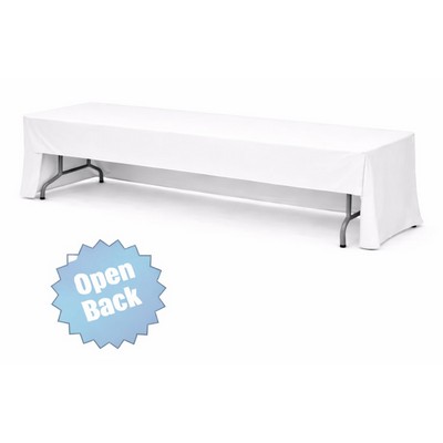 8' Open Back White Table Throw w/ front logo