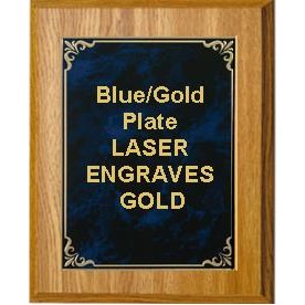 Oak Plaque 9" x 12" - Hi-Relief Blue/Gold 7" x 10" Plate