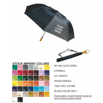 56" Arc Auto Open, Manual Close Folding Umbrella With Case