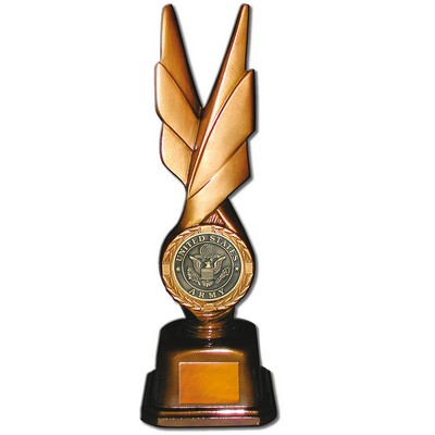Stock Phoenix 12" Trophy with 2" US Air Army Coin and Engraving Plate