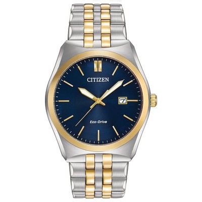Citizen® Men's Corso Eco-Drive Two-Tone Stainless Steel Watch W/ Marine Blue Dial