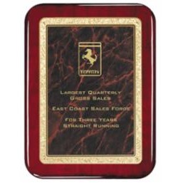 Rosewood Piano Finish Plaque with Red Plate, 8 x 10"