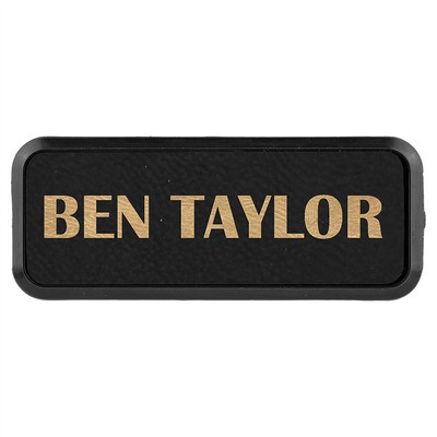 Black-Gold 1-1/4"H Framed Rounded-Square Badge w/Magnet, Laserable-Leathette