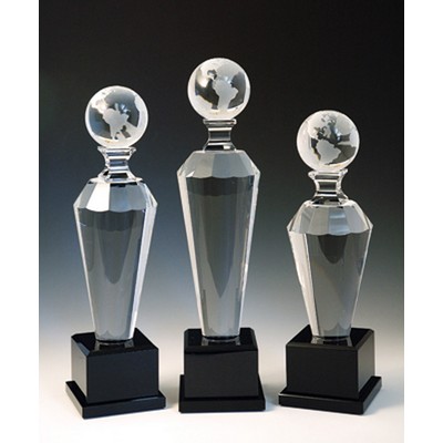 World Globe Optical Crystal Award/Trophy 11"H - Clear Base