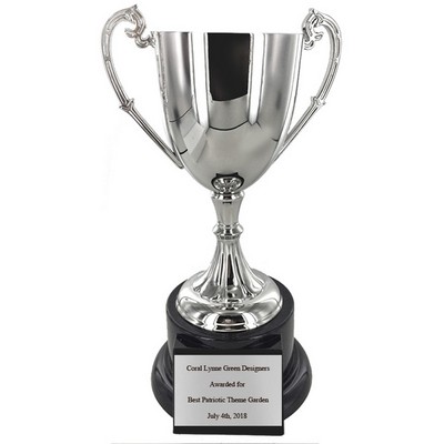 12 ¾" Nickel Plated Polished Trophy Cup w/Black Base