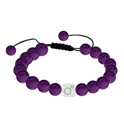 Adjustable Stone Bead Bracelet Engraved Cubed Bead