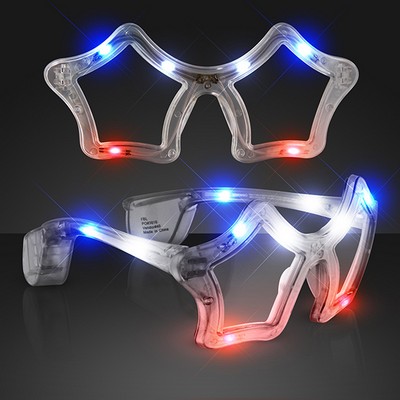 Red, White & Blue Flashing LED star shaped Sunglasses - BLANK