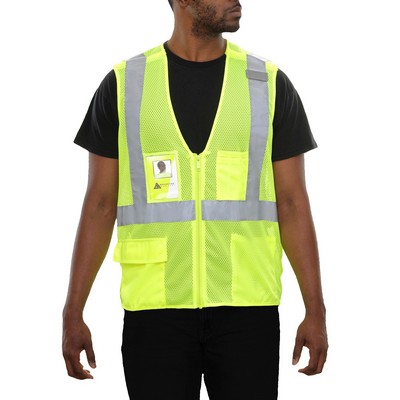 Reflective Apparel™ 5 Point Breakaway Pocketed Mesh X Back Vest ID Pocket/Fluorescent Yellow-Green