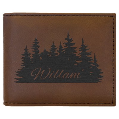 Dark Brown Leatherette Bi-Fold Wallet w/Flip ID Display