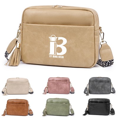 PU Leather Crossbody Bag w/ Tassel