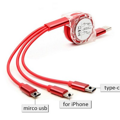 3-in-1 Retractable Multi-device Charging Cable with Aluminum
