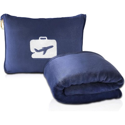 Travel Blanket and Pillow - 2" 1 Airplane Blanket with Soft Bag Pillowcase, Hand Luggage Sleeve
