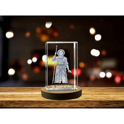 St. Joan of Arc 3D Engraved Crystal Trophy Award w/LED Base Light