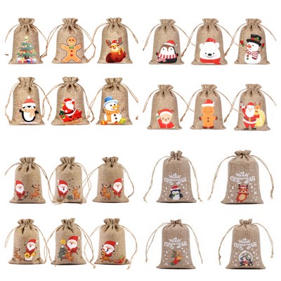 Christmas Burlap Gift Bags with Drawstring