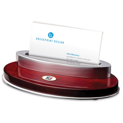 Business Card Holder W/ Rosewood Base & Color Medallion