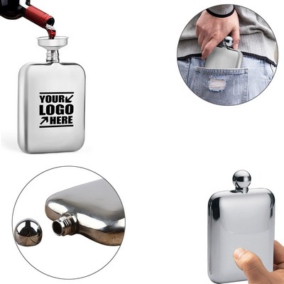 Shining Silver Round Corner 6 oz. Stainless Steel Flask with Funnel