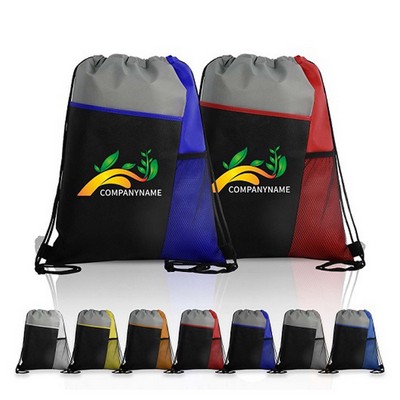 Tri Color Drawstring Backpack Mesh Bottle Bags