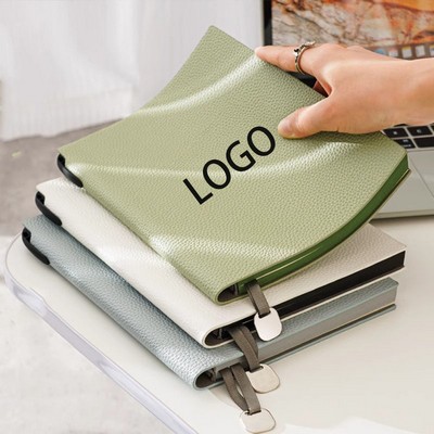 Lychee Print PU Leather Softcover Business Notebook W/Ribbon Bookmark with Metal Tag