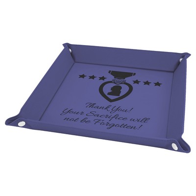 9" x 9" Purple Leatherette Snap Up Tray with Silver Snaps