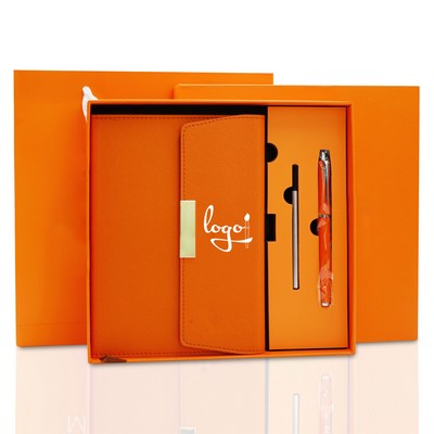 Premium Corporate Gift Set With Magnetic Leather Notebook/Pen
