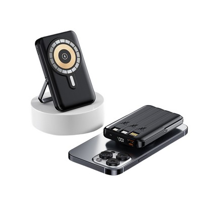 15W USB-C Cable Foldable Magnetic Wireless Power Banks 10000mah With Adjustable Stand