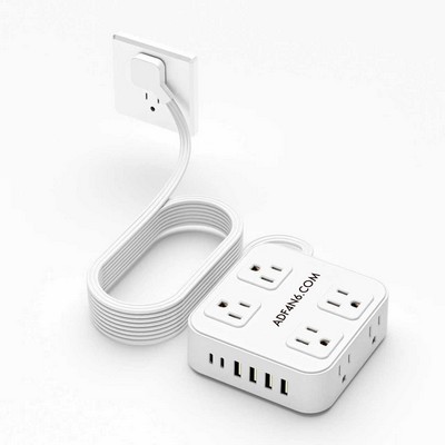 Flat Plug Long Extension Cord 5 Ft, Power Strip Surge Protector with 8 Outlets 6 USB Ports