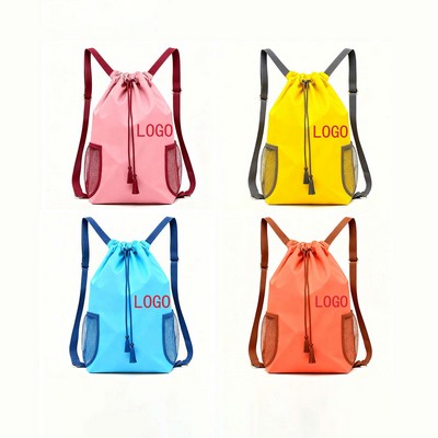 Oxford shoulder drawstring pocket sports backpack