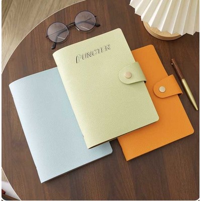 A5 Soft Lychee Texture Leather Binder Loose-leaf Notebook W/ Pen Holder