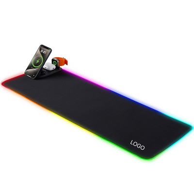3in1 RGB Wireless Charging Desk Mat Oversized Mouse Pad with Integrated Phone Stand