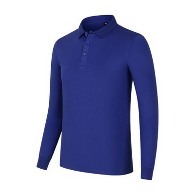 Cotton Polyester Mixed Solid Color Long Sleeves Collar T Shirt