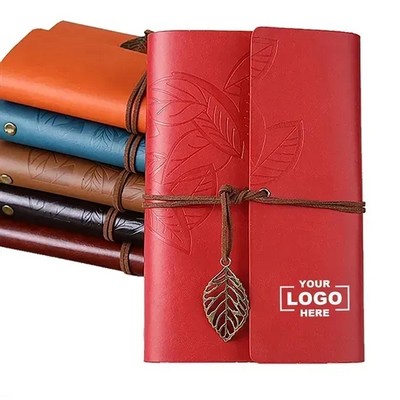PU Leather Autumn Leaf Diary Notebook With Pocket And Bookmark