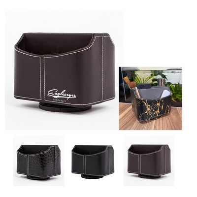 Leather Spinning Desk Organizer