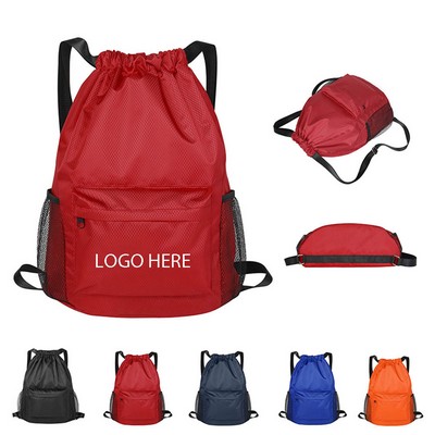 Waterproof Drawstring Backpack With Mesh Pockets