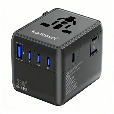 35W Multifunctional Universal Travel Adapter 10A Rated Current 3 Type-C + 2 USB Extension Sockets fo