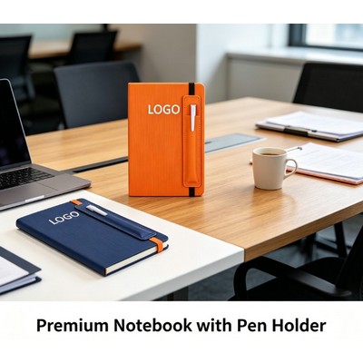 Stripe PU Leather Notebook With Pen