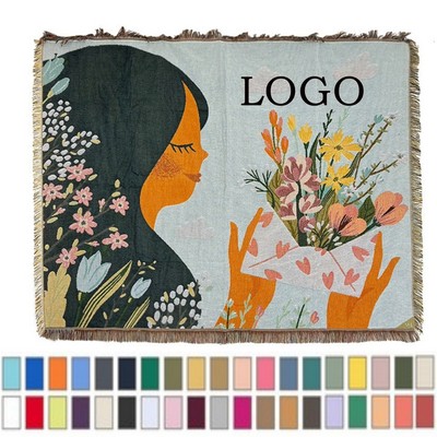 Custom Full Color Woven Tapestry Tassel Throw