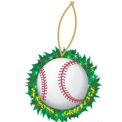 Baseball & Wreath Ornament w/ Clear Mirrored Back (6 Square Inch)