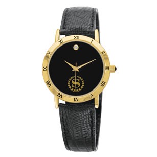 Men's Leather Band Collection Stone Dial Watch with Black Face Plate