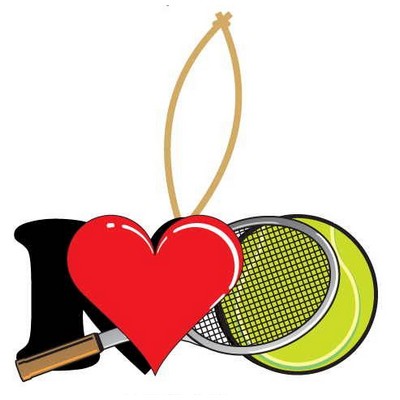 I Love Tennis w/ Racket Ornament w/ Clear Mirrored Back (4 Square Inch)