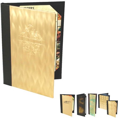 Quad Panel Booklet Brass Metal Front Menu Cover (Holds SIX 4 1/4"x11" Inserts)