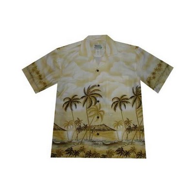 Yellow Hawaiian Shirt - 100% Cotton Poplin Tropical Print w/ Coconut Buttons (S - 3XL in-stock)